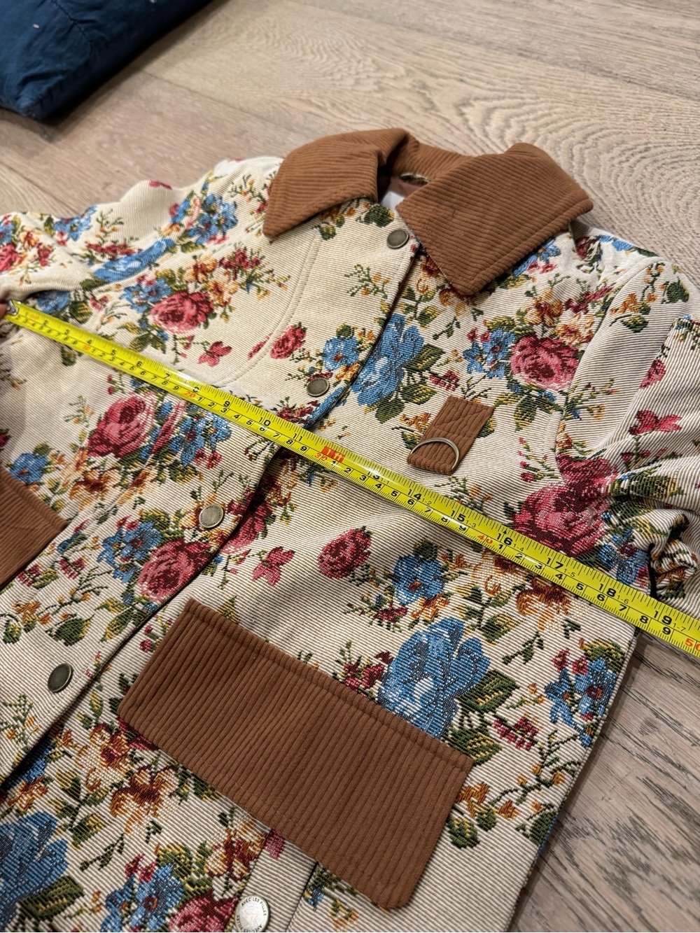Avec Les Filles Beige Floral Utility Jacket with Rust Corduroy Trim S - Picture 7 of 11